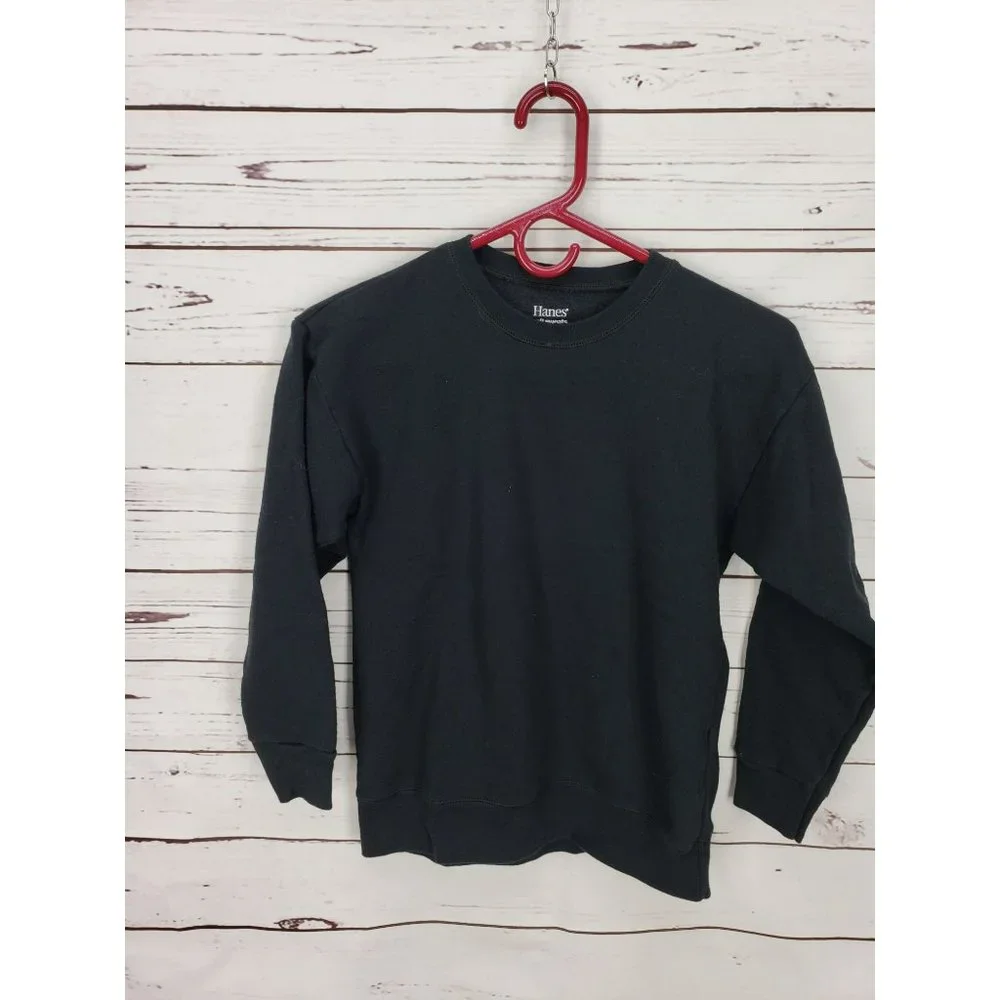 Girls Sweatshirt Black & NAVY BLUE‎ CREW NECK  HANES SOFT SWEATS Size Large Set